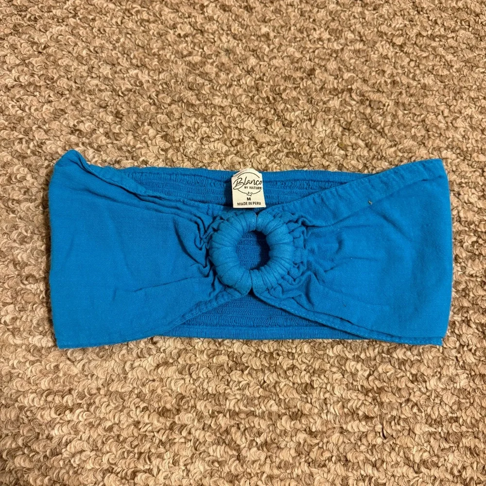 Blanco By Nature Women’s Size Medium Vibrant Blue Ruched Back Bandeau Crop Top - Picture 2 of 6